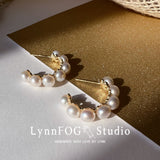 Gold Plated C Ring Bread Pearl Earrings