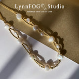 Baroque Pearl Gold Bead Woven Necklace