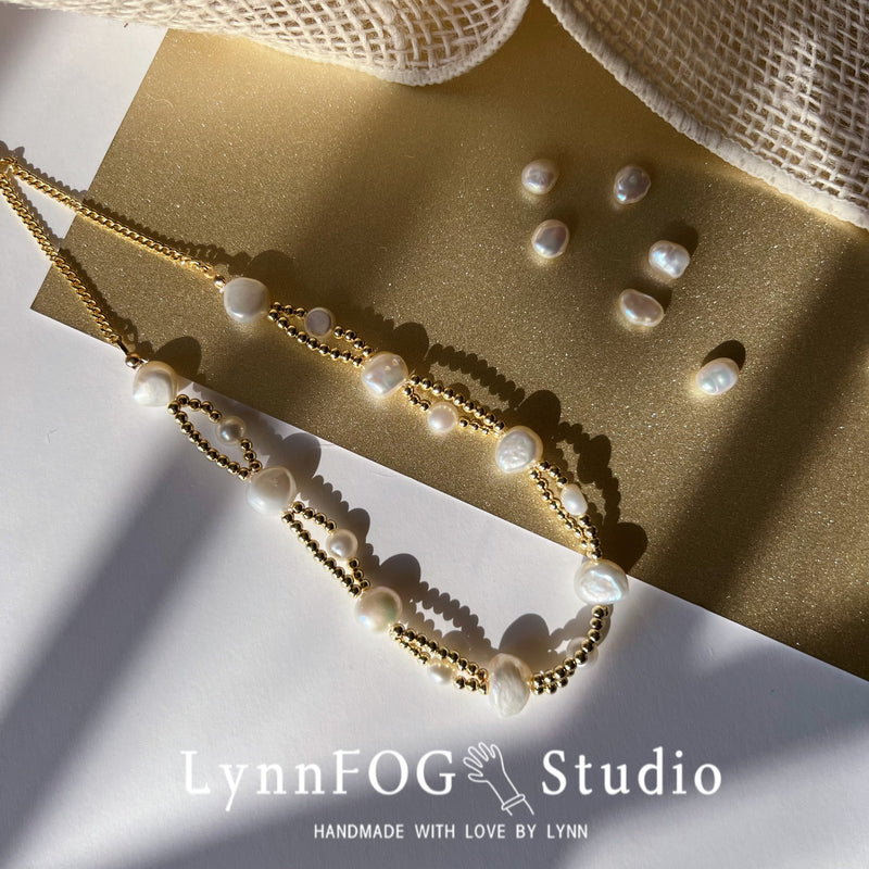 Baroque Pearl Gold Bead Woven Necklace