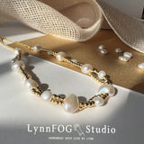 Baroque Pearl Gold Bead Woven Necklace