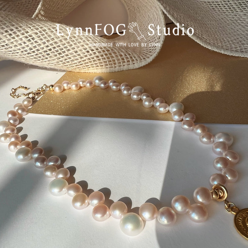 Vintage Tag Pink Bread Pearl Necklace