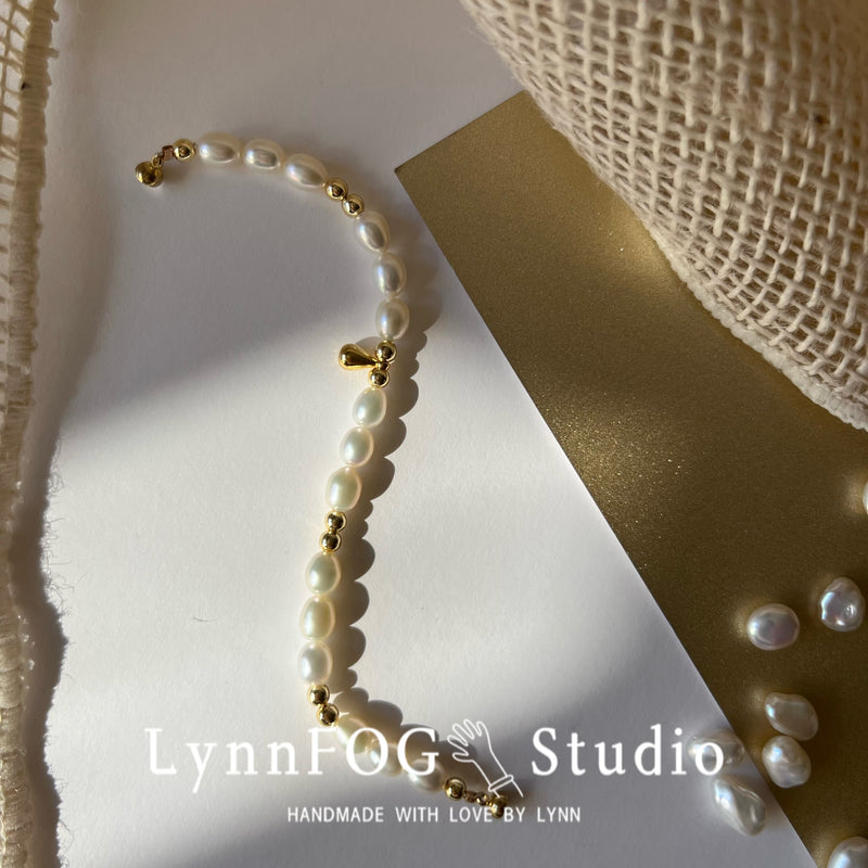 Gold Plated Water Drop Pendant Pearl Bracelet