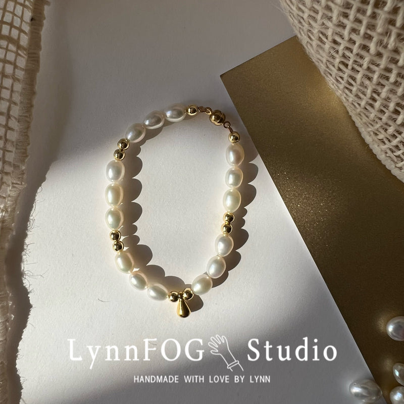 Gold Plated Water Drop Pendant Pearl Bracelet