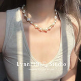 Baroque Pearl Gold Bead Woven Necklace