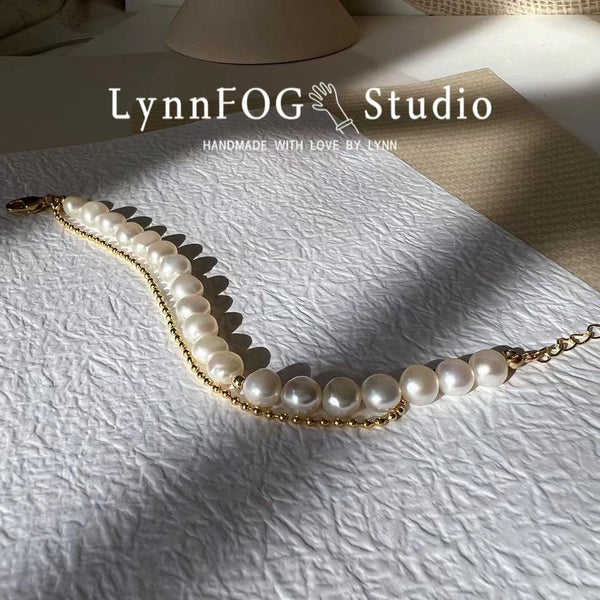 18K Gold Plated Ball Chain Baroque Pearl Bracelet