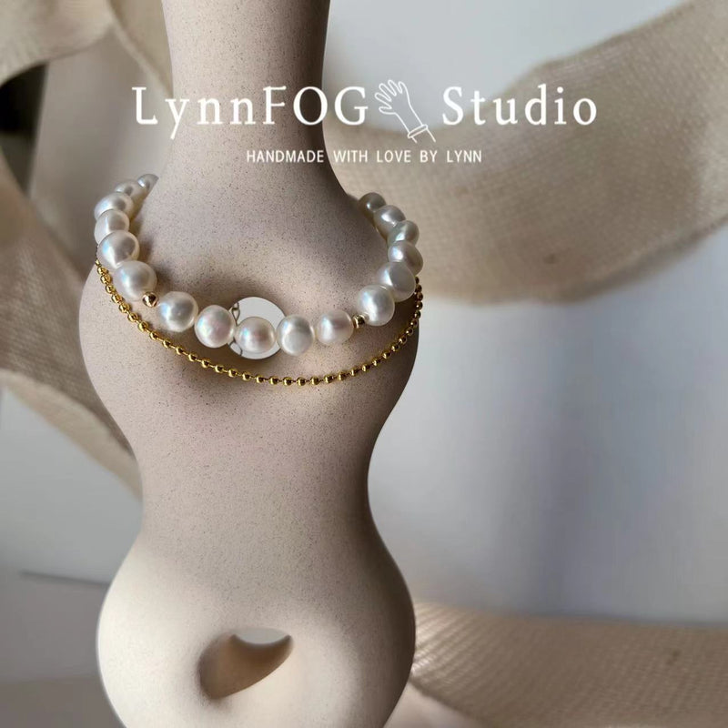 18K Gold Plated Ball Chain Baroque Pearl Bracelet