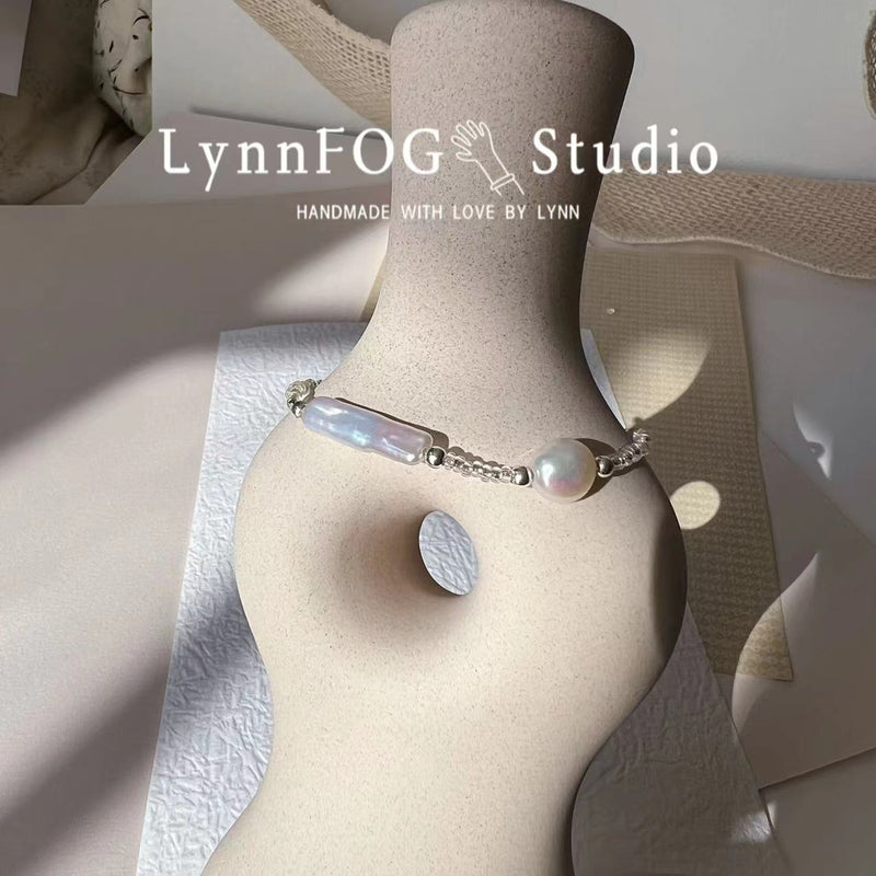 925 Silver Plated Cuboid Baroque Pearl Bracelet