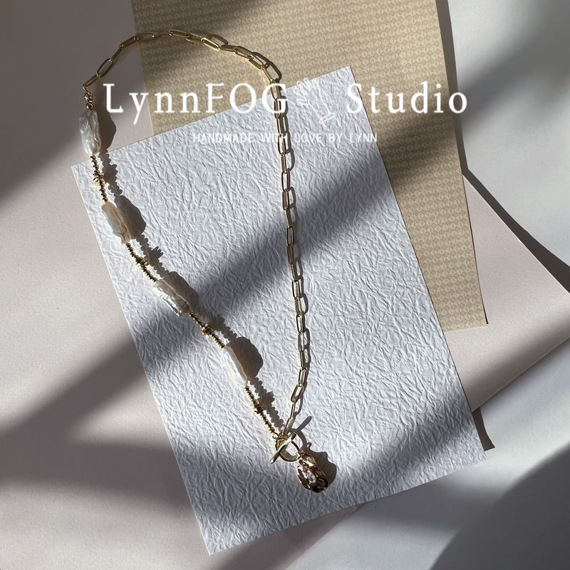 14K Gold Plated Baroque Pearl Chain Necklace