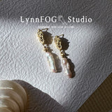 14K Gold Plated Baroque Feather Pearl Earrings