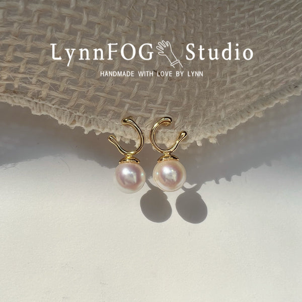 18k Gold Plated Sterling Silver Pink Luster Spiral Freshwater Pearl Earrings