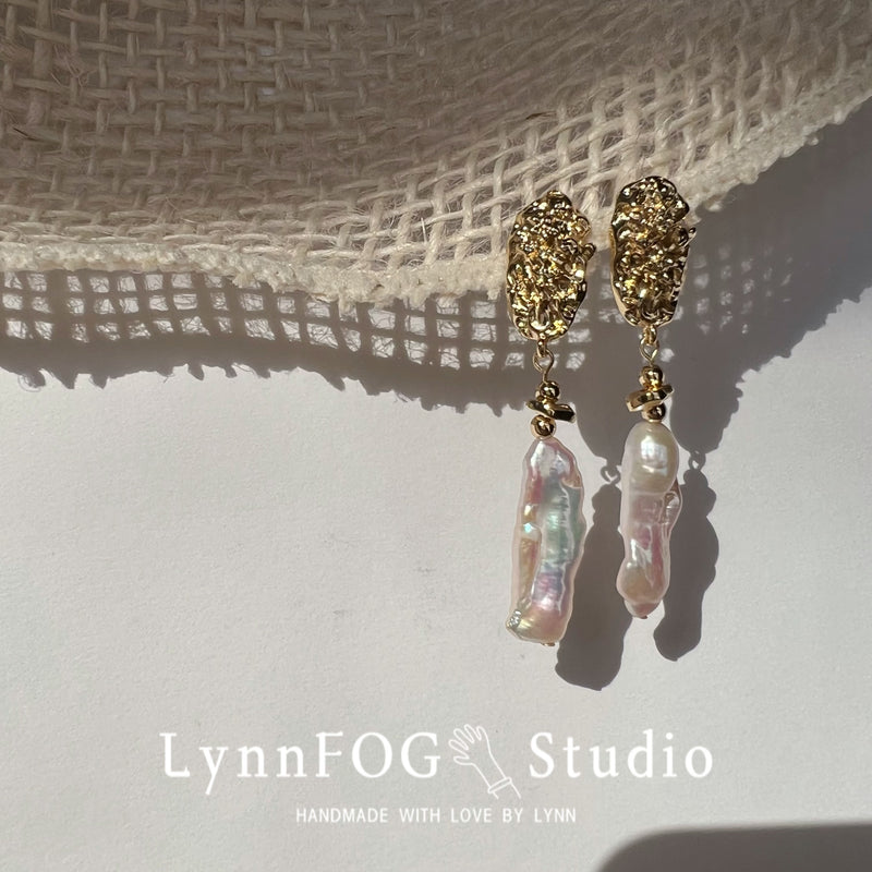 14K Gold Plated Baroque Feather Pearl Earrings