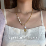 Gold Plated Baroque Pearl Chain Necklace